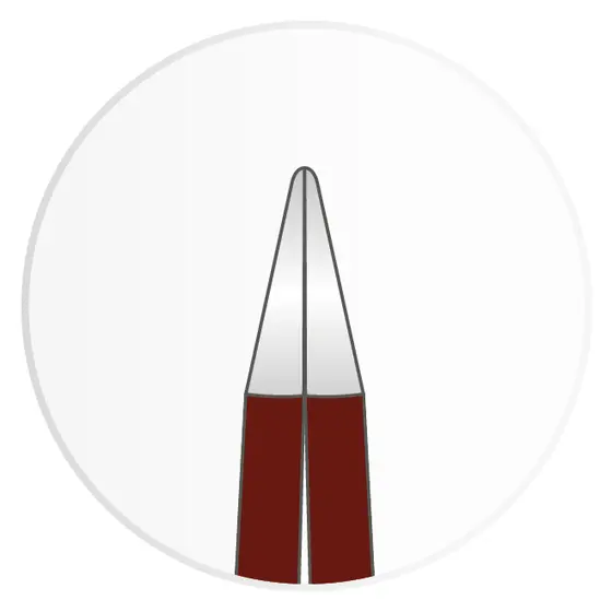 Grafische Darstellung der spitzen geschlossenen Form einer SuperGliss zhora bipolaren Pinzette vor weißem Hintergrund.