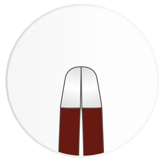 Grafische Darstellung der abgerundeten geschlossenen Form einer roten SuperGliss TEO bipolaren Pinzette vor weißem Hintergrund.