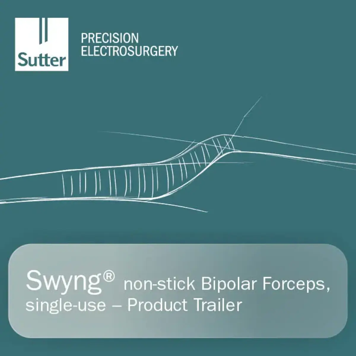 Swyng-nonstick-product-trailer-Sutter.jpg Illustration der Swyng® non-stick Bipolare Pinzetten, single-use von Sutter Medizintechnik, Produkttrailer-Abbildung auf blauem Hintergrund.